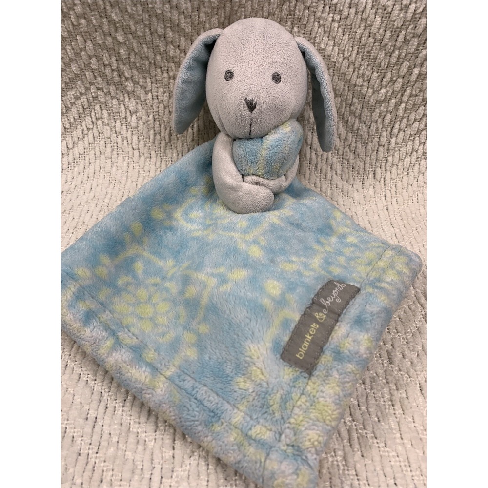Blankets &‎ Beyond HTF Lovey Security Bunny Blue Yellow Damask 12" Long